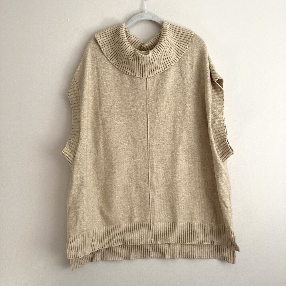 Anthropologie Moth Womens Cowl Neck Sweater Size Large Beige Short Sleeve